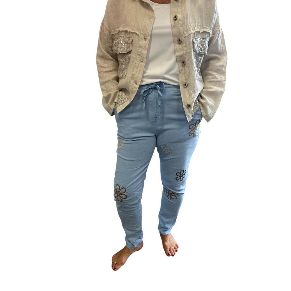 NEW ETERNELLE flower pants in sky blue